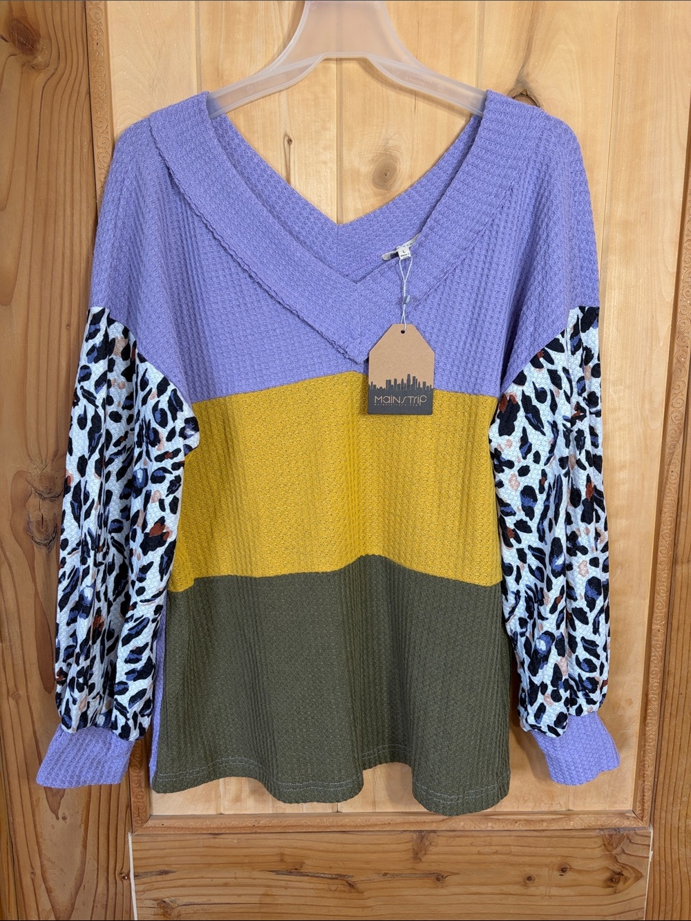 MAINSTRIP Lavender Colorblock Thermal Top with Leopard Sleeve
